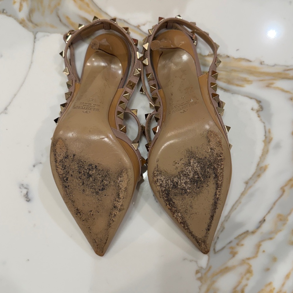 Valentino Women's Beige Patent Studded Heels - Picture 5 of 5